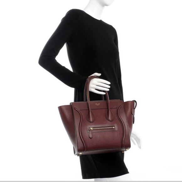 Céline Paris Tote Leather Travel Bag in Burgundy Mini Luggage Bag with Tag - Picture 2 of 7